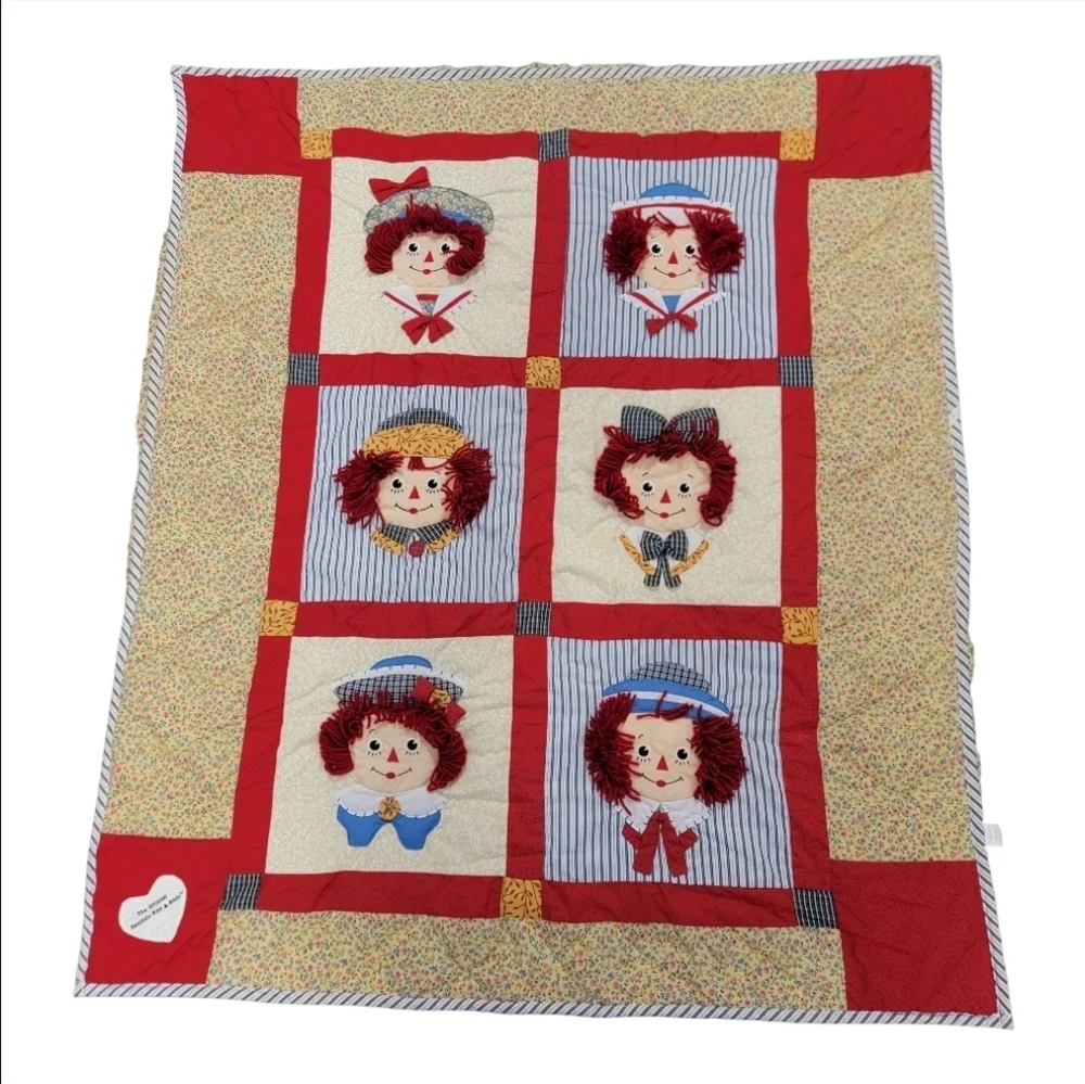 Applause Raggedy Ann Applique Quilt Reversible Vintage Blanket Throw 46x53 NWOT